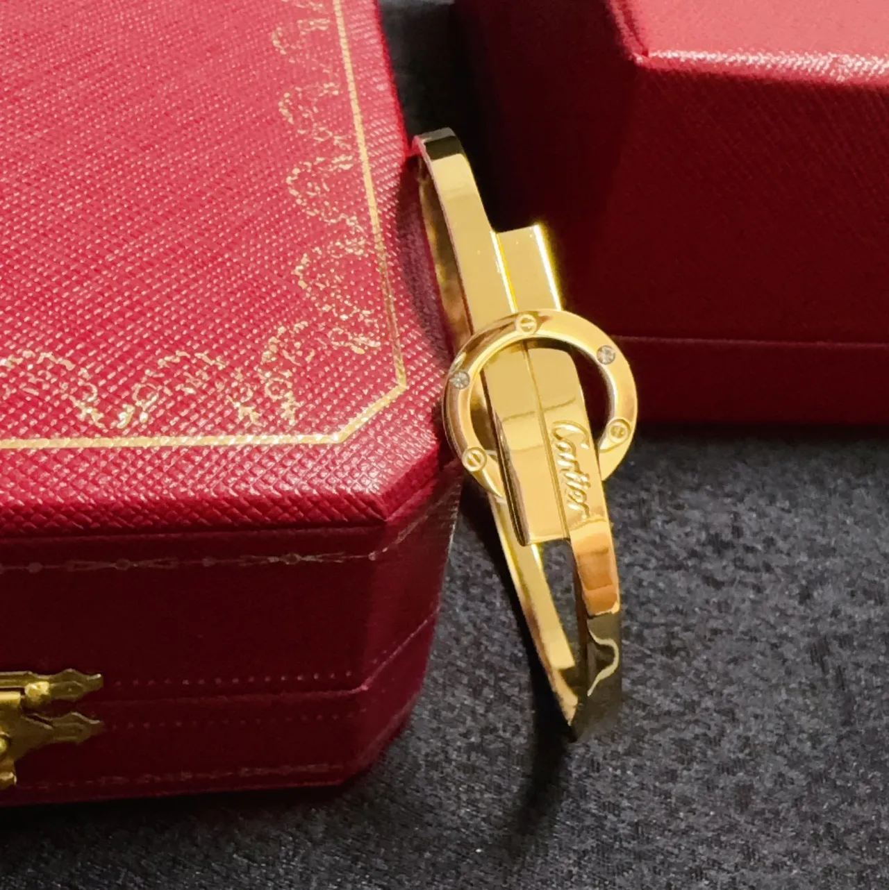 Cartier Silver Gold Interlocking Clasp Engraved Branding Bracelet 6