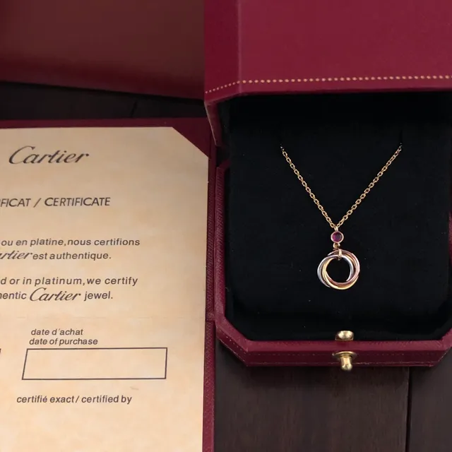Cartier Trinity Three-Tone Gold Ruby Necklace 7