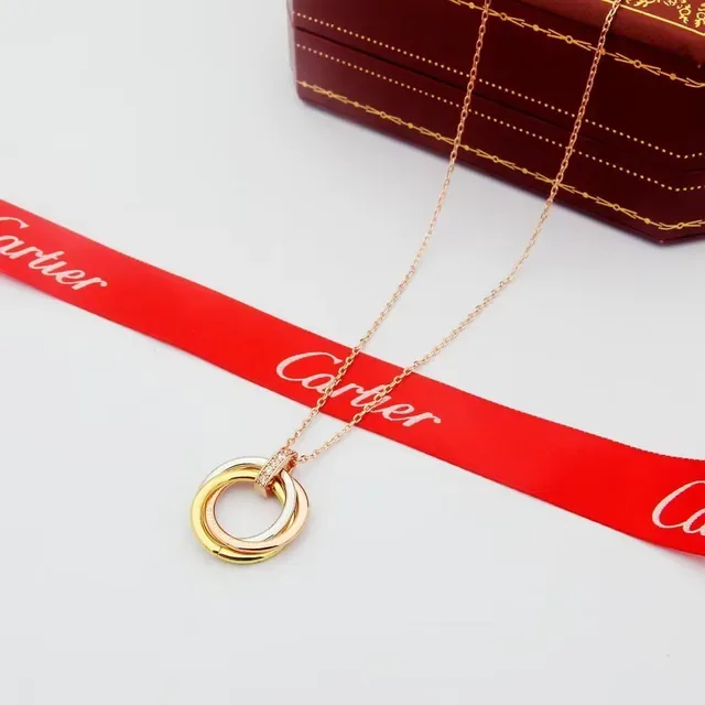 Cartier Trinity Triple Interlocking Rings Diamond Bail collar 3