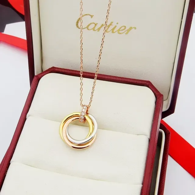 Cartier Trinity Triple Interlocking Rings Diamond Bail collar 6