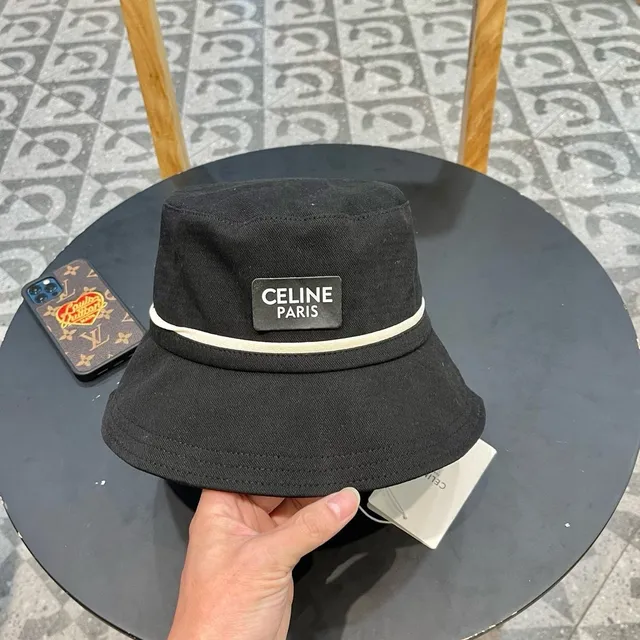 Celine Black Woven Cotton Bucket Hat 4