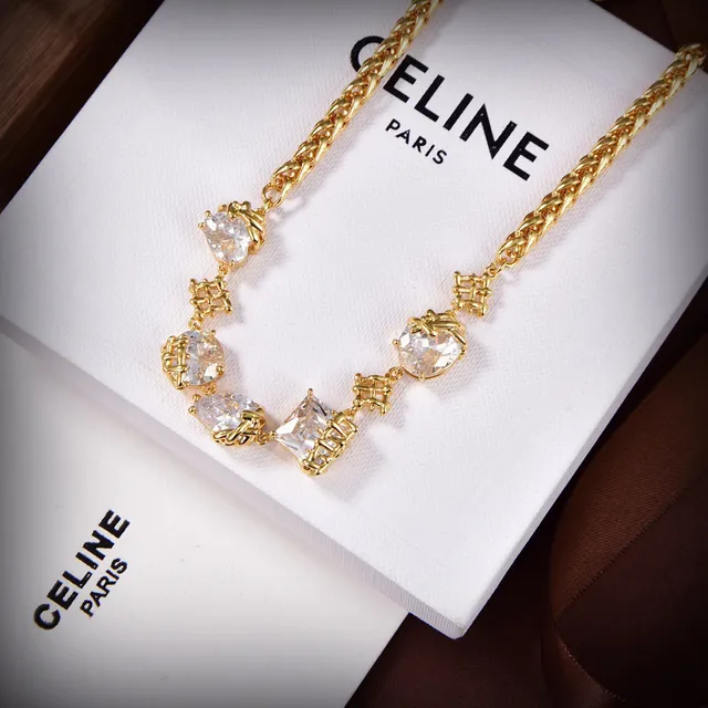 Celine सोने के स्वर का क्रिस्टल मोटिफ चेन नेकलेस 4
