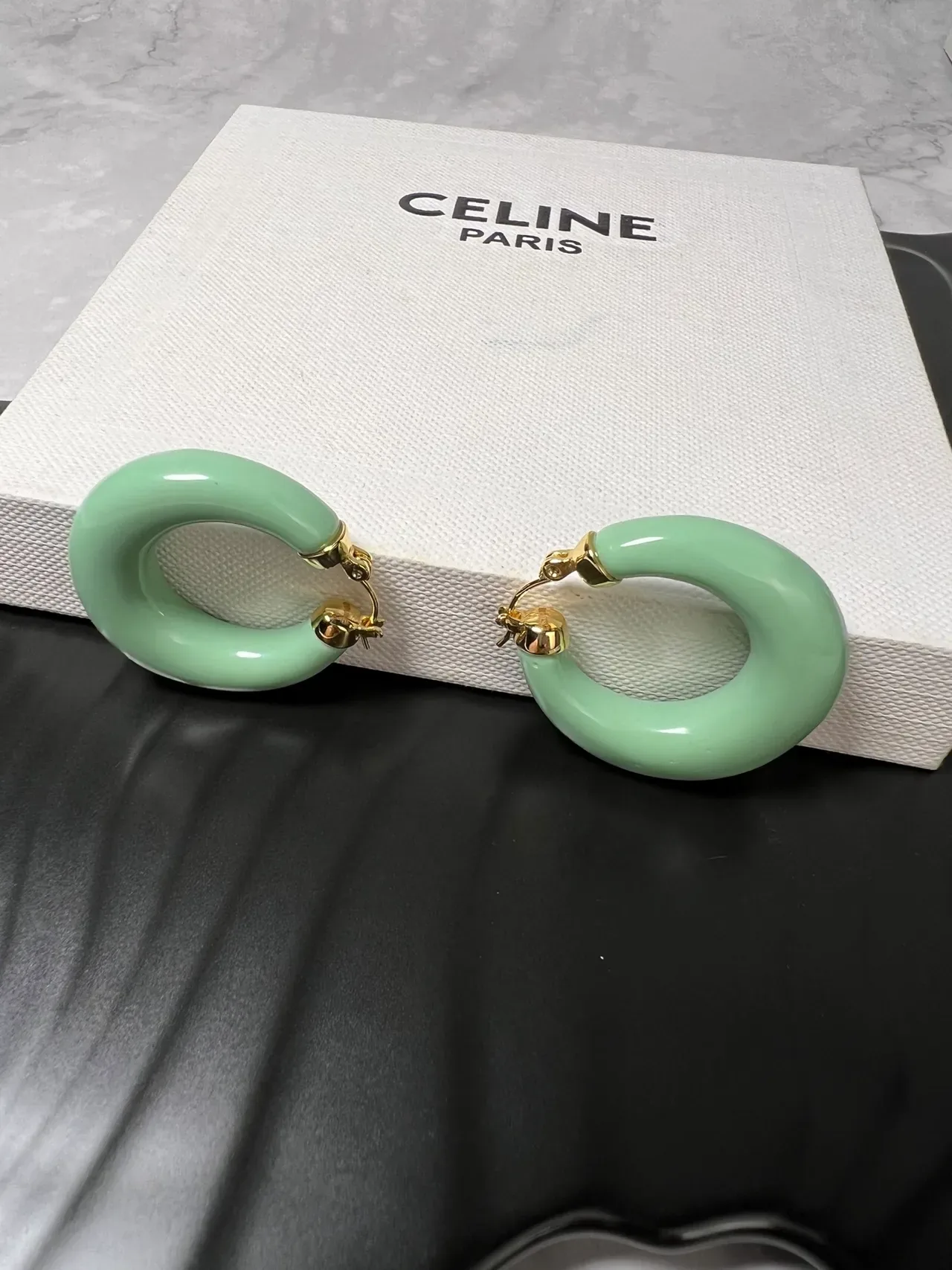 Celine Mint Green Enamel Hoop Earrings 6