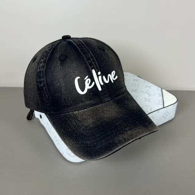 Celine Script Logo Cap Black White Distressed Denim Embroidery Baseball Cap 4