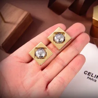Celine أقراط مربعة مقطعة ثنائية اللون