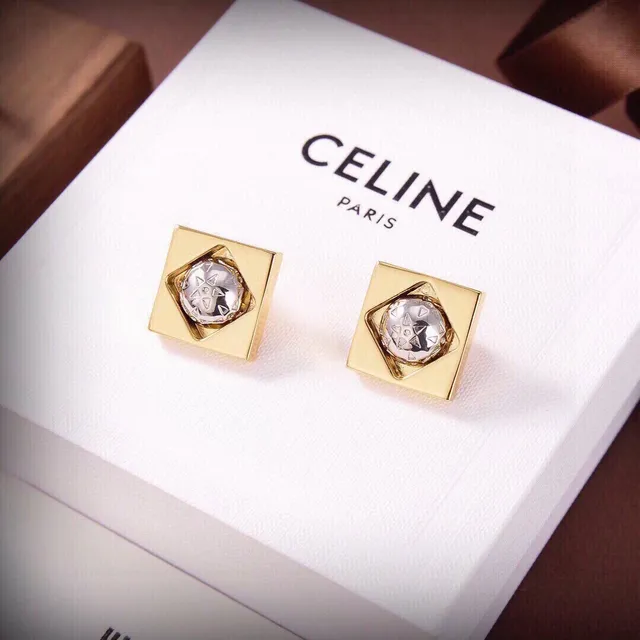 Celine Brincos Quadrados Facetados de Dois Tons 2