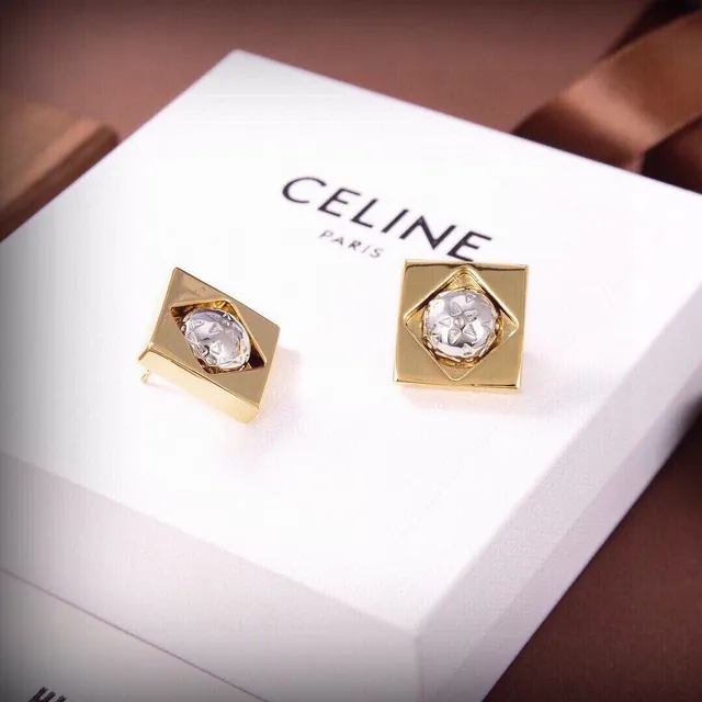Celine Brincos Quadrados Facetados de Dois Tons 3