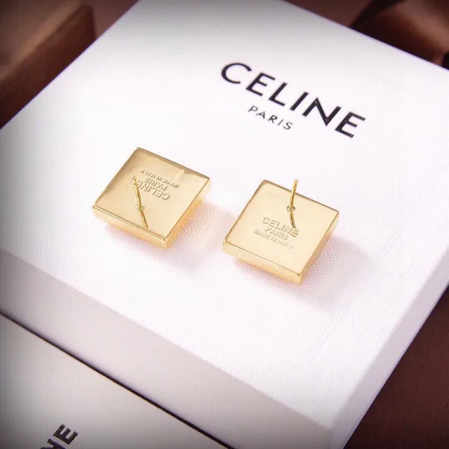 Celine Brincos Quadrados Facetados de Dois Tons 5