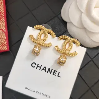 Chanel Bijoux Fantaisie Corrente CC Cristal Brincos Pendentes