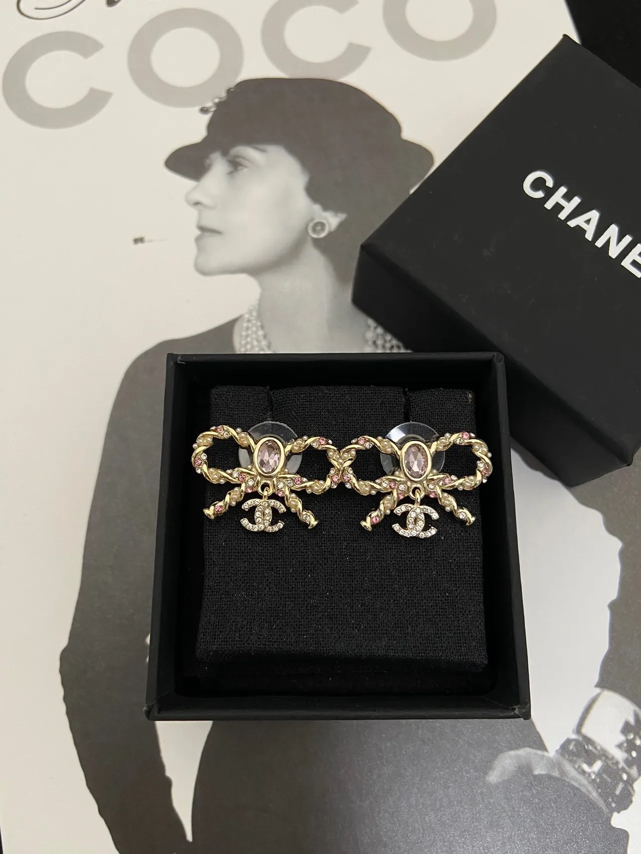Chanel Bijoux Fantaisie Collier Or Rose Nœud Perle Cristal 6