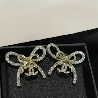 Chanel Moño Pavé-Crystal Dual-Tone Aretes