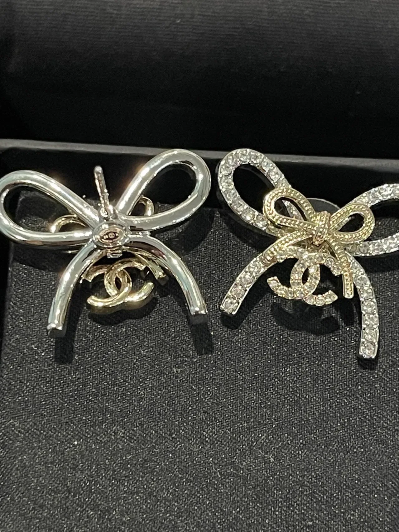 Chanel Bow Pavé-Crystal Dual-Tone Earrings 3