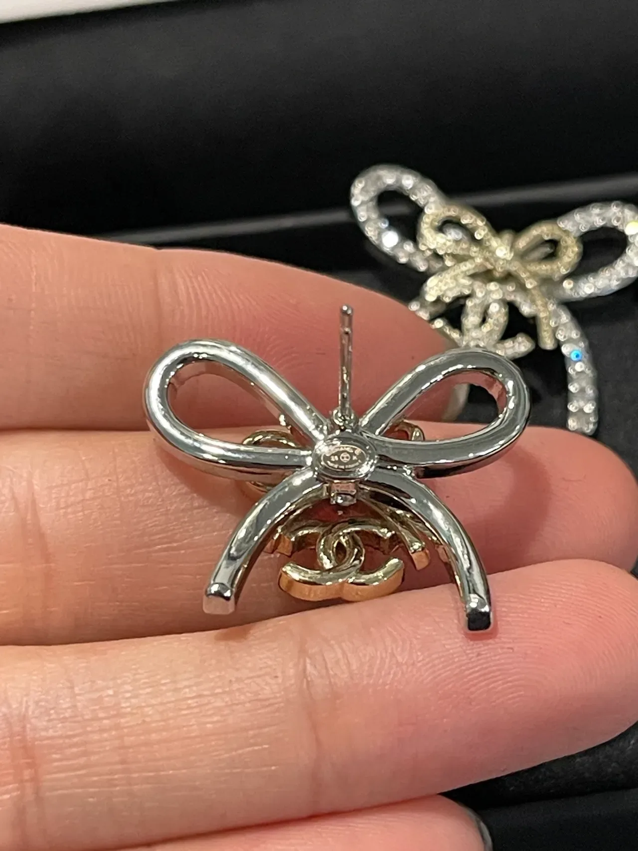 Chanel Bow Pavé-Crystal Dual-Tone Earrings 8