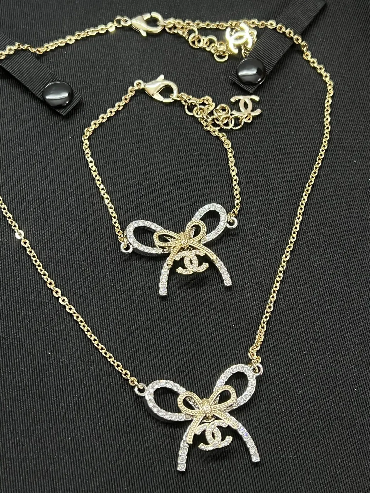 Chanel Bow Pavé Crystal Gold-Tone Necklace 2