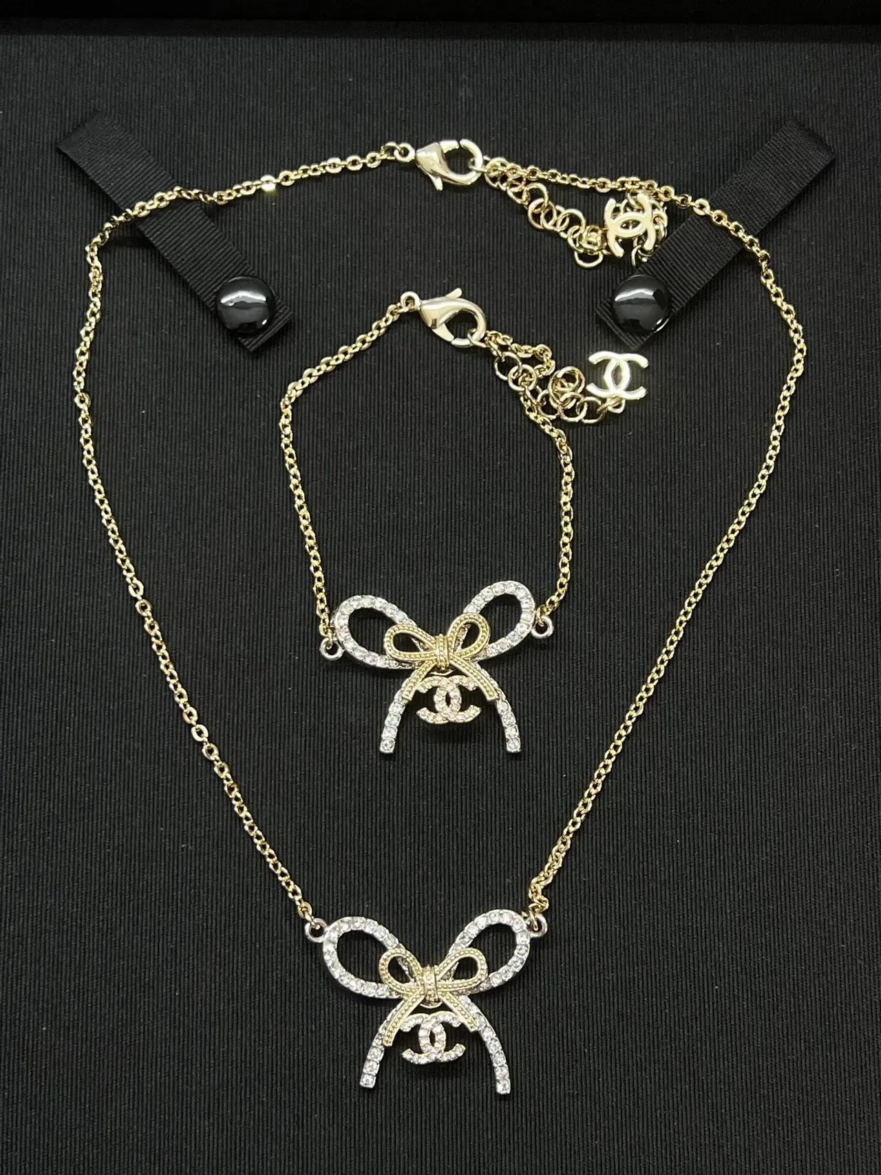 Chanel Bow Pavé Crystal Gold-Tone Necklace 3