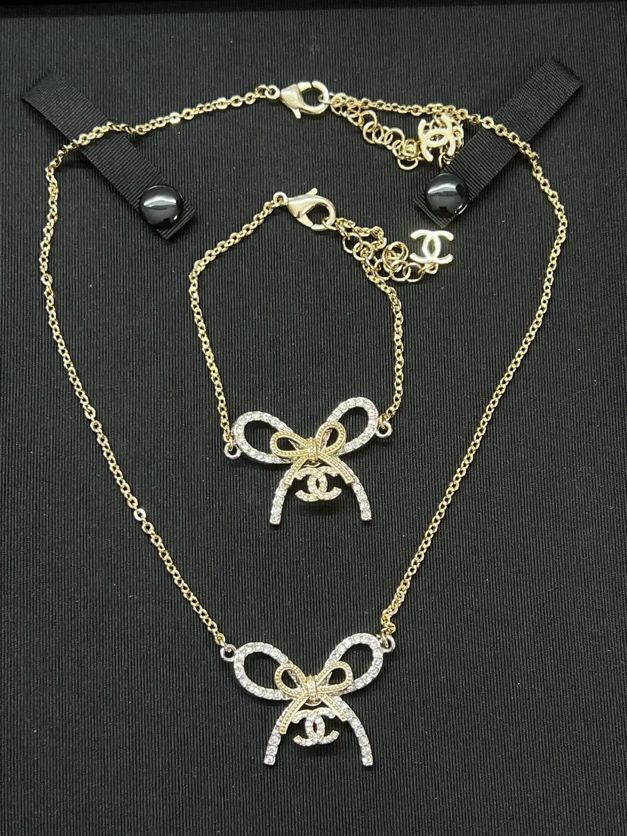 Chanel Bow Pavé Crystal Gold-Tone Necklace 4