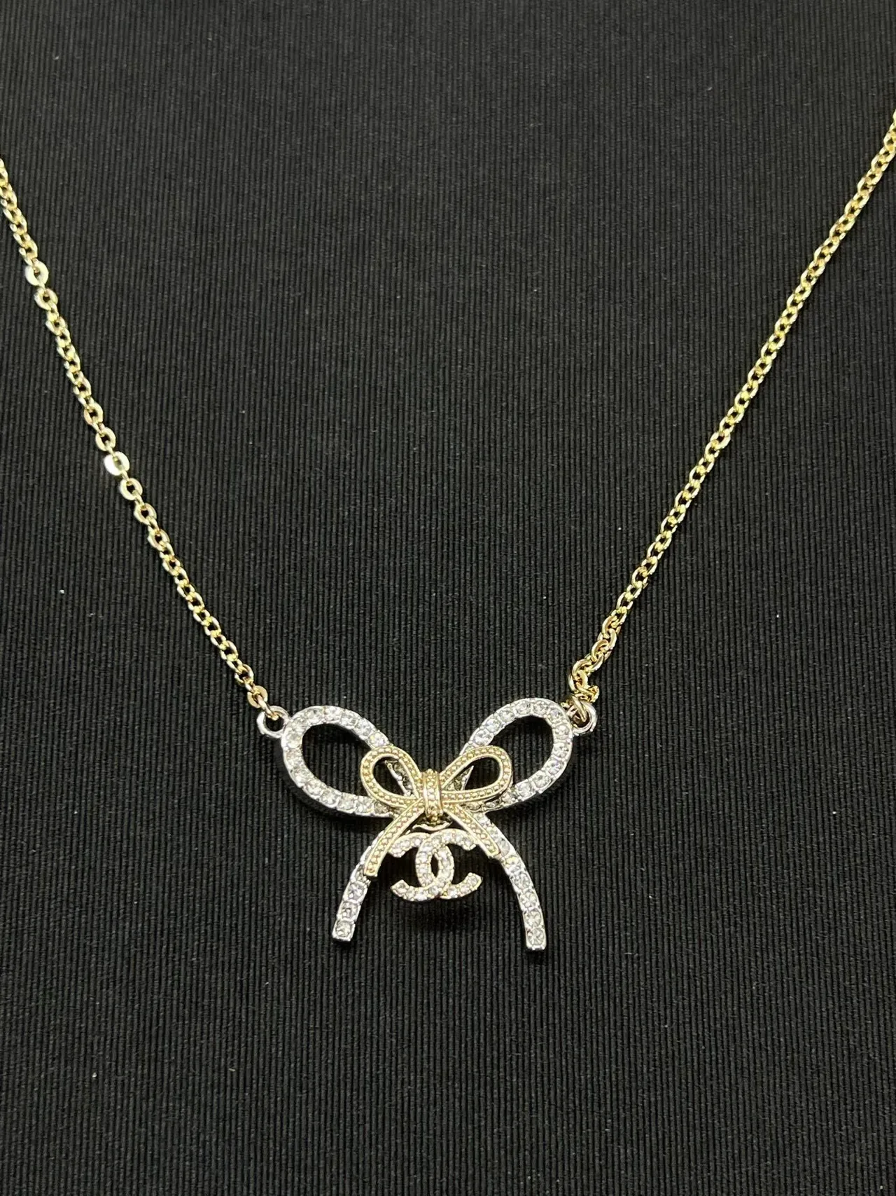 Chanel Bow Pavé Crystal Gold-Tone Necklace 5