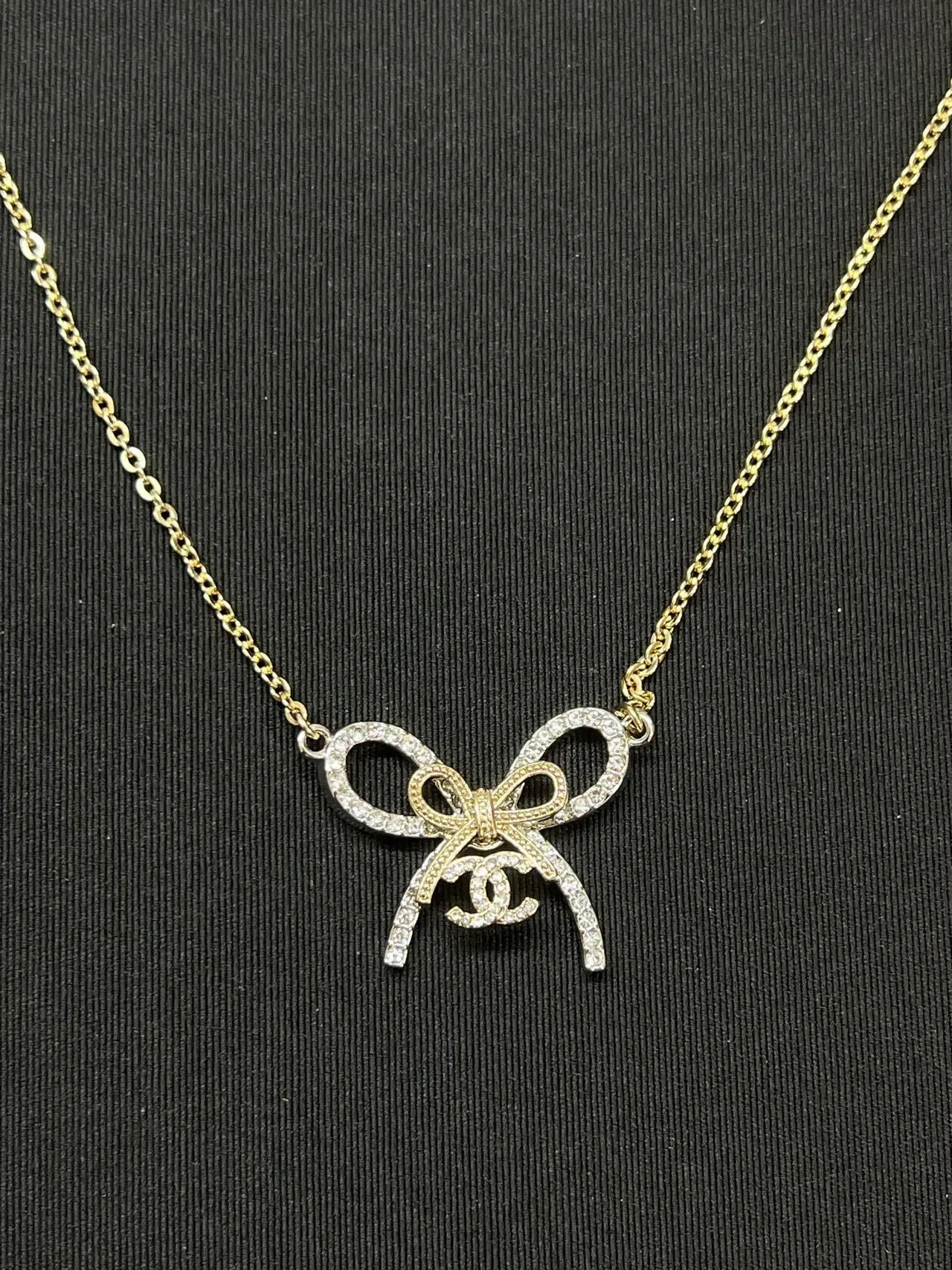 Chanel Bow Pavé Crystal Gold-Tone Necklace 6