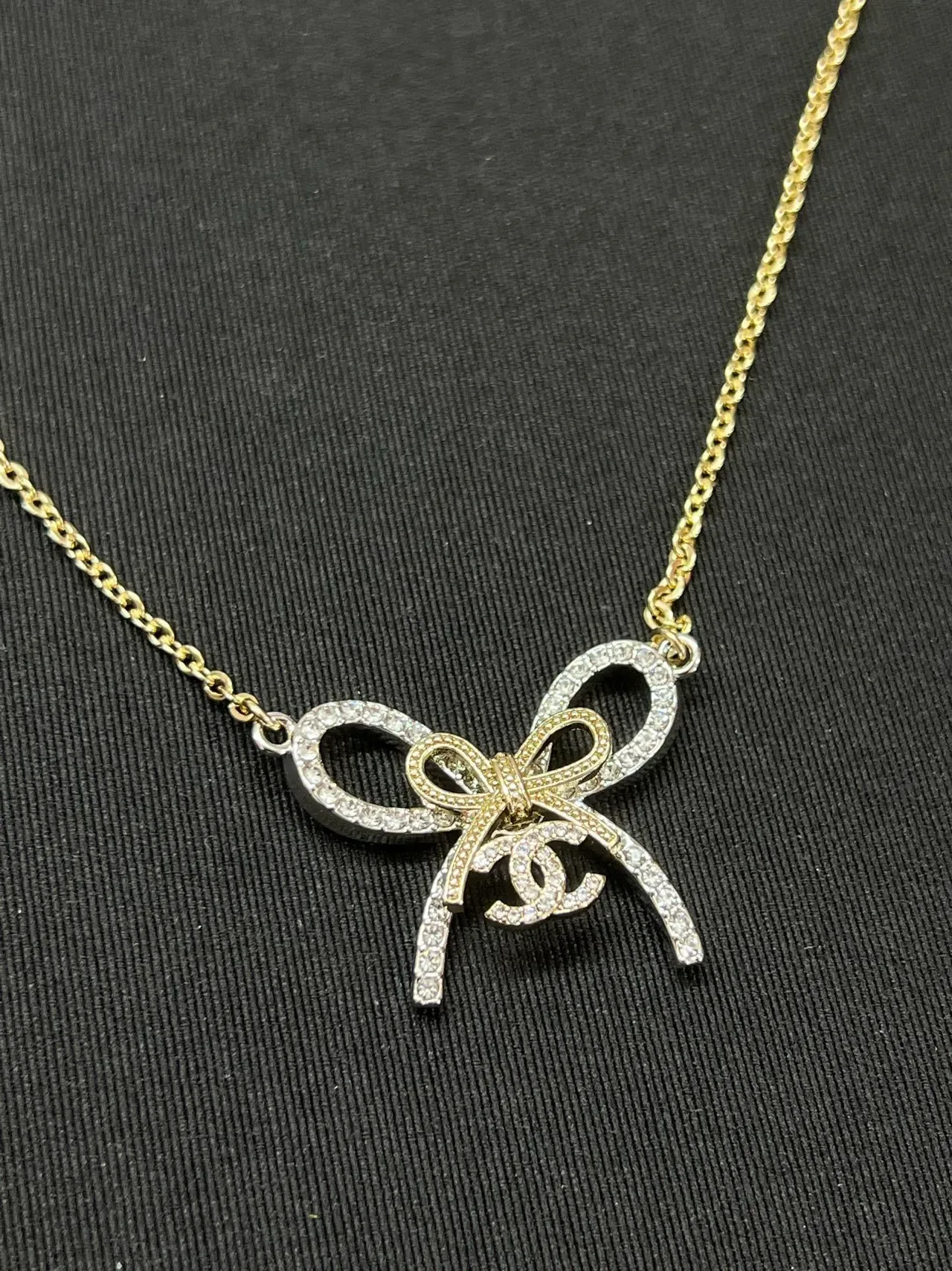 Chanel Bow Pavé Crystal Gold-Tone Necklace 7