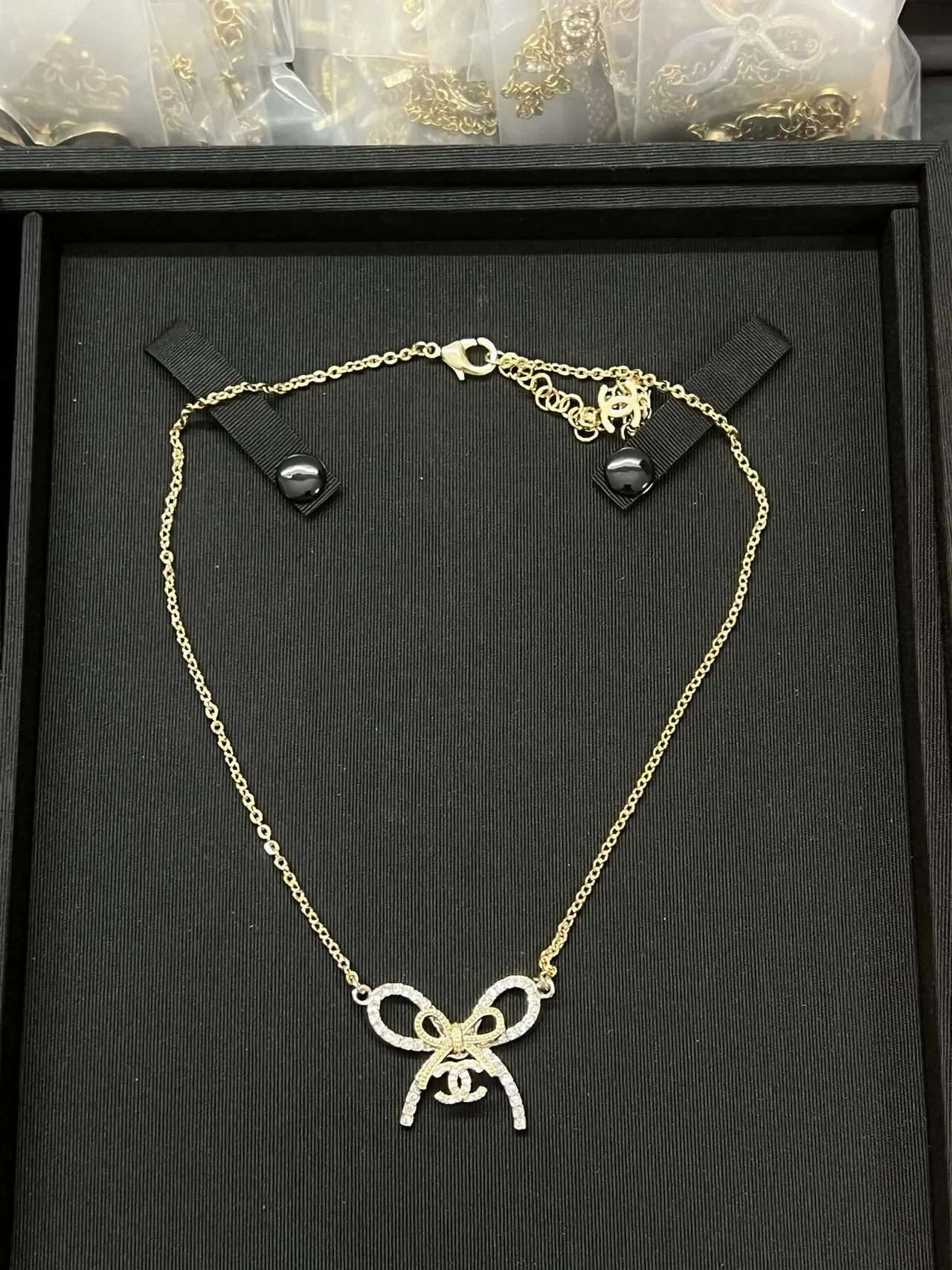 Chanel Bow Pavé Crystal Gold-Tone Necklace 8