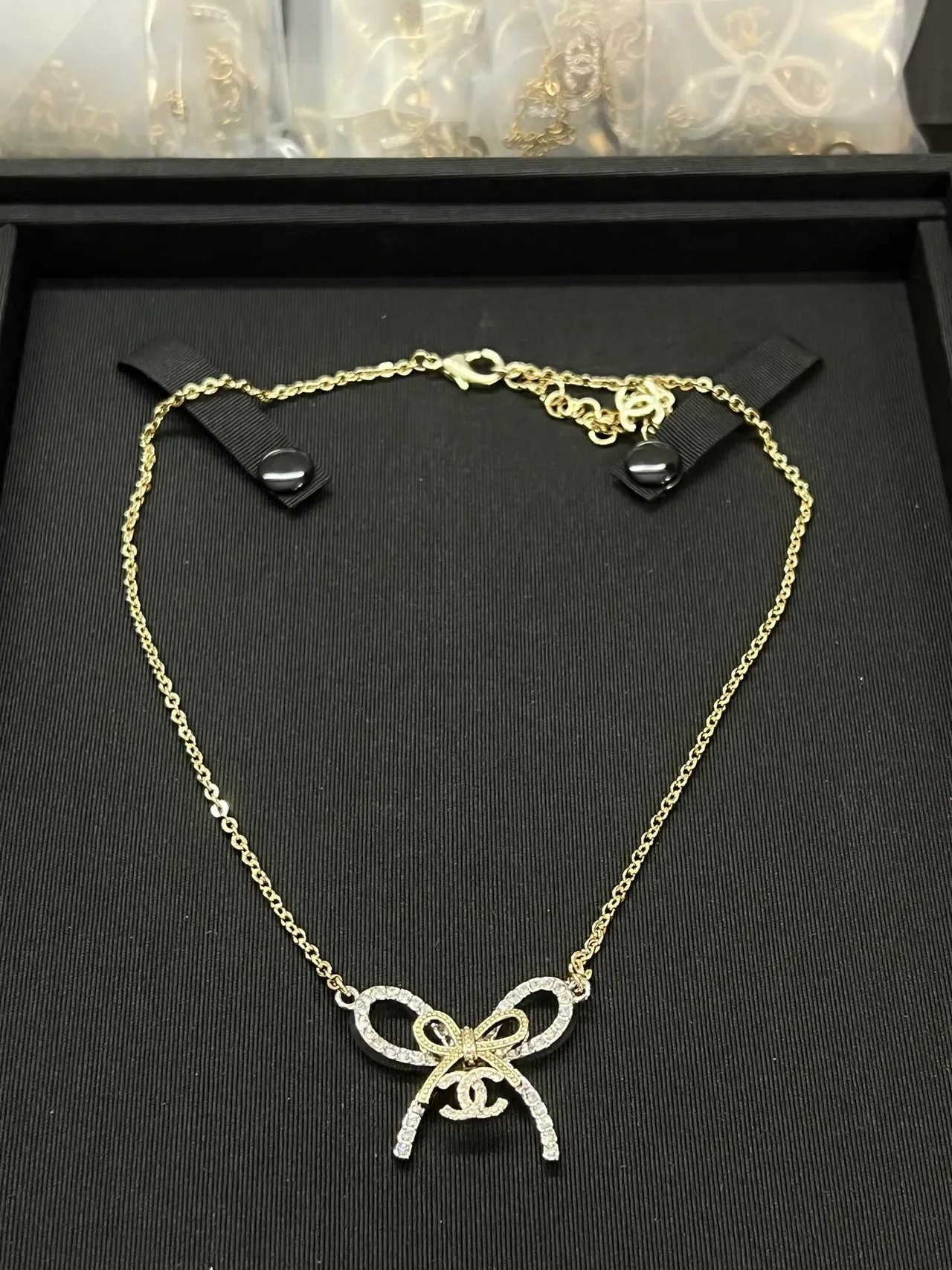 Chanel Bow Pavé Crystal Gold-Tone Necklace 9