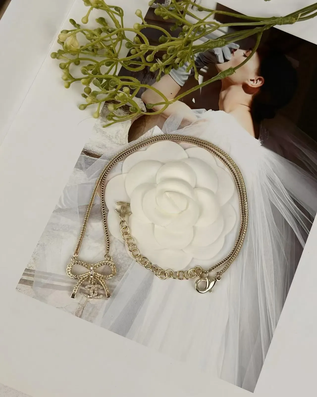 Chanel Bow Pendant Gold-Tone Chain Necklace 3