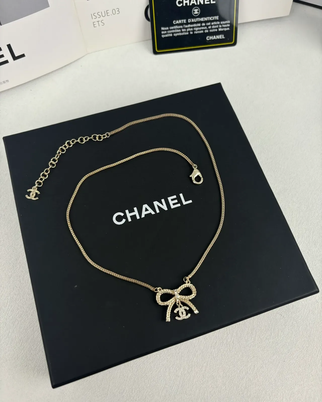 Chanel Bow Pendant Gold-Tone Chain Necklace 6