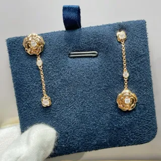 Chanel Camélia Diamants Pendientes de Cadena Floral Colgante de Oro