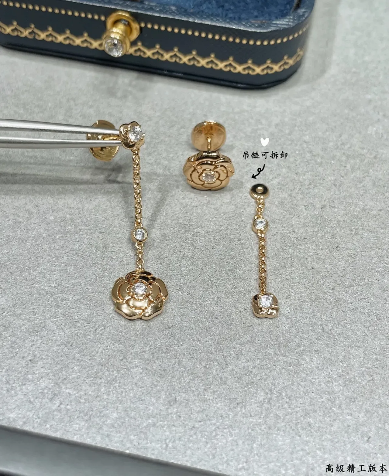 Chanel Camélia Diamants أقراط ذهبي اللون ماسية سلسلة زهرية معلقة 5