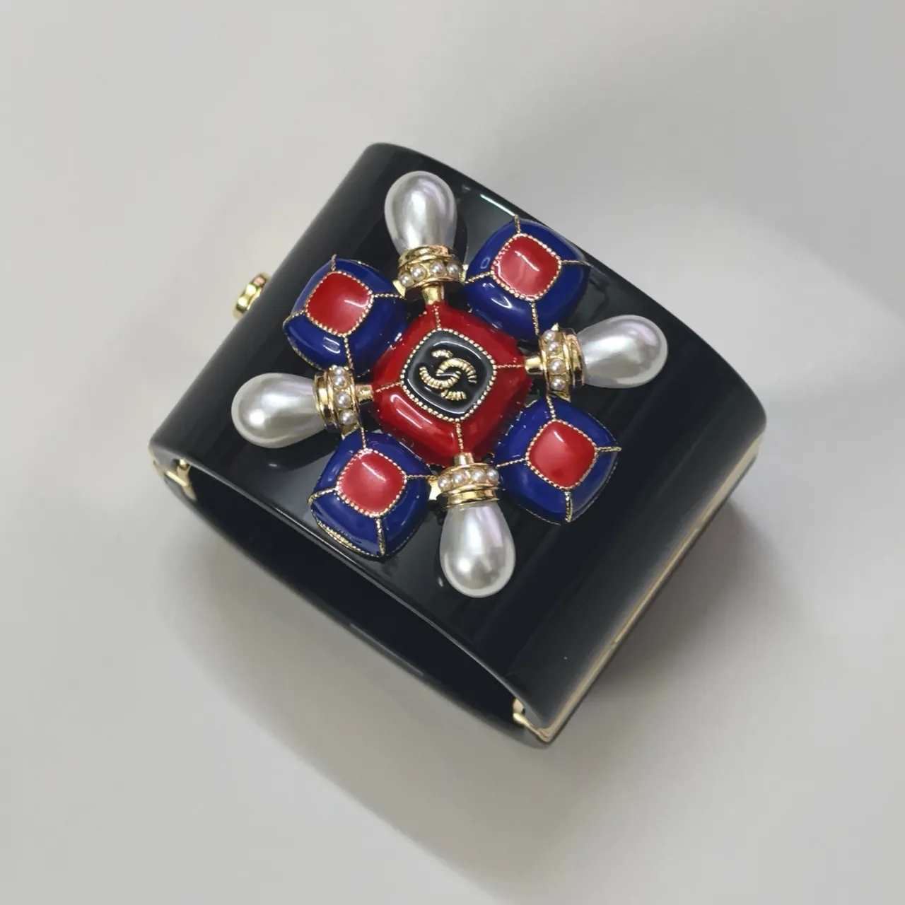 Chanel Camellia Cuff Red Blue White Enamel Pearl Bracelet 3