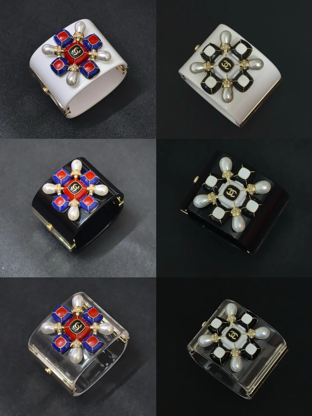 Chanel Camellia Cuff Red Blue White Enamel Pearl Bracelet 8