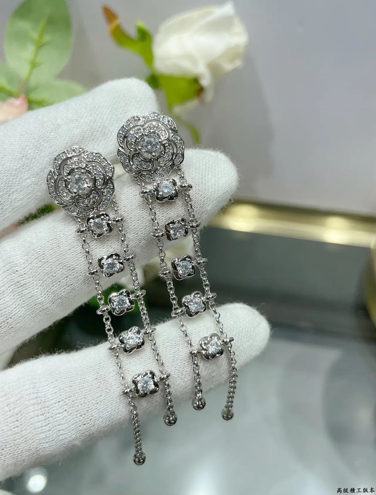Chanel Camellia Pavé Diamond Drop Earrings 7