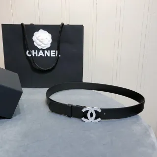 Chanel CC Belt কালো চামড়া সিলভার-টোন বাকেল চামড়া বেল্ট