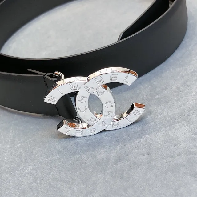 Chanel CC Belt Black Leather Silver-Tone Buckle Leather Belt 2
