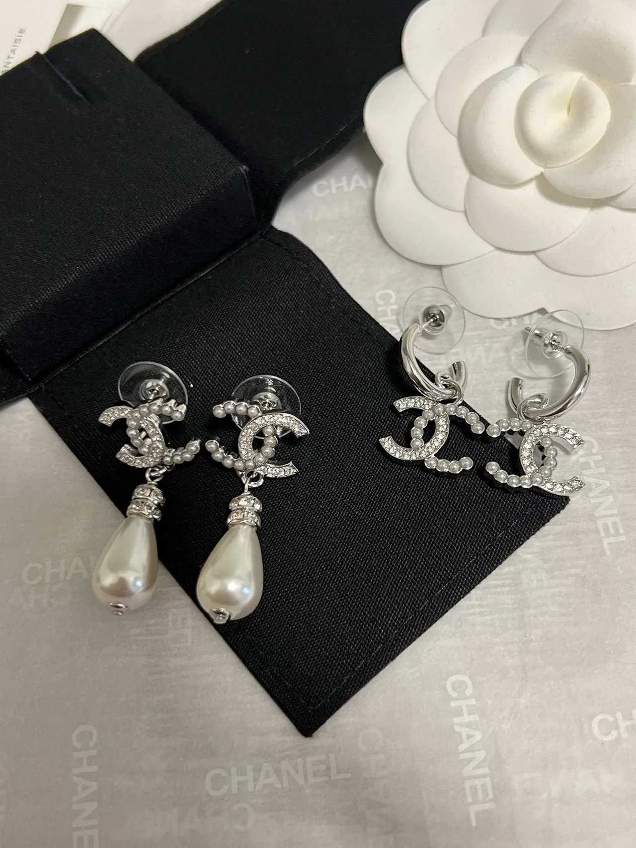 Chanel CC Crystal and Pearl Drop Earrings 3