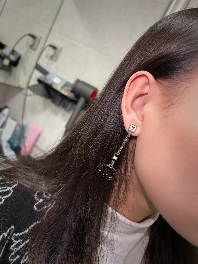 Chanel CC Drop Black Gold Enamel Charm Earrings 2