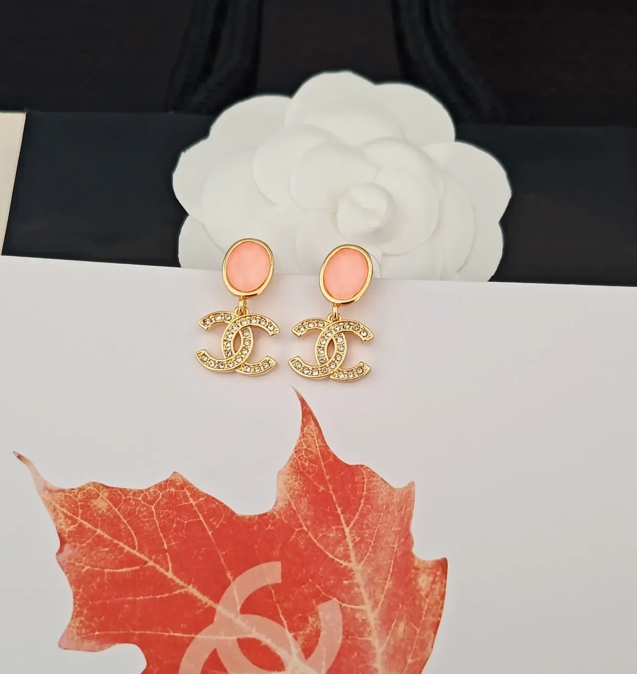 Chanel CC Drop Gold Pink Pavé-Crystal Earrings 4
