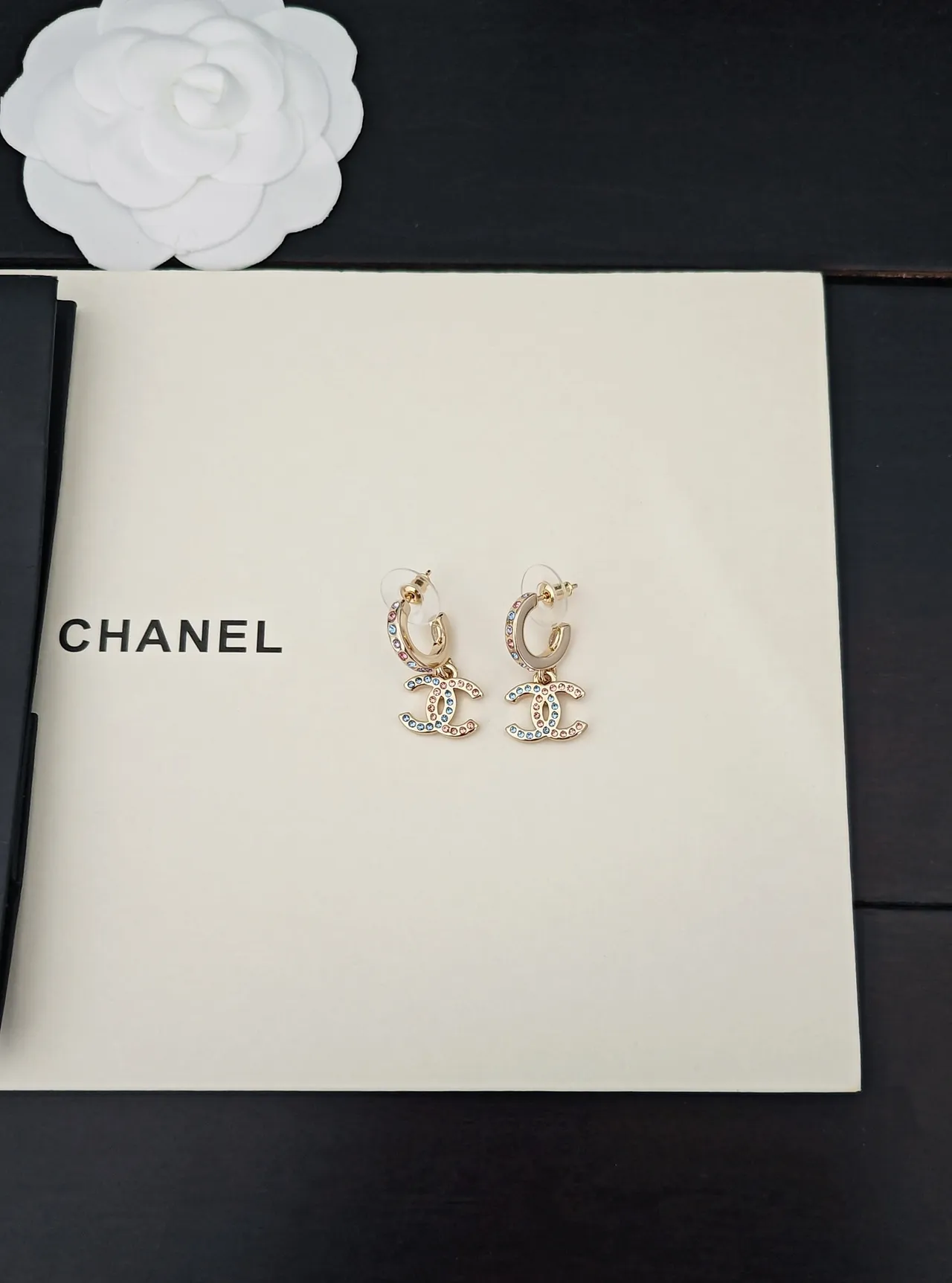 Chanel CC Logo Crystal Drop Earrings 5