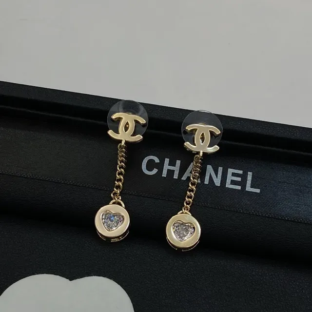 Chanel CC Logo Pearl and Crystal Heart Drop Earrings 2