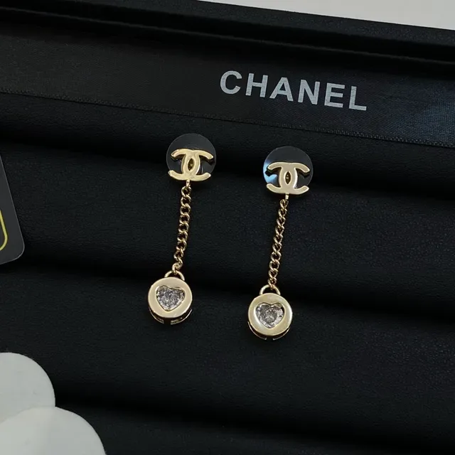 Chanel CC Logo Pearl and Crystal Heart Drop Earrings 4