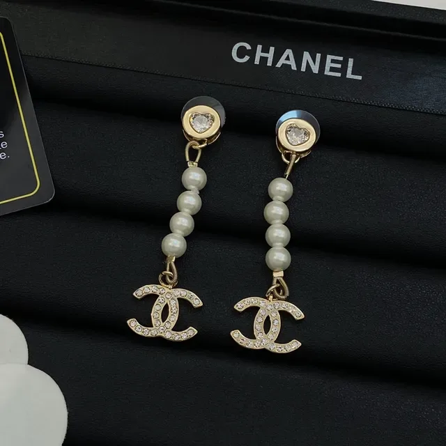 Chanel CC Logo Pearl and Crystal Heart Drop Earrings 5