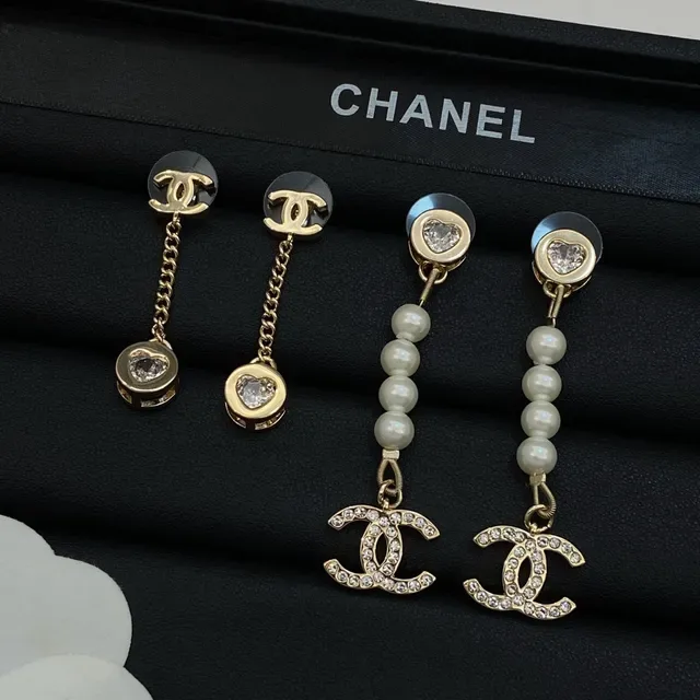 Chanel CC Logo Pearl and Crystal Heart Drop Earrings 6