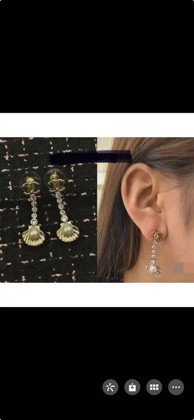 Chanel CC Logo Shell Pearl Crystal Brincos Pendentes 8