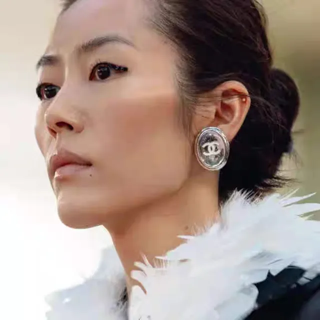 Chanel CC Oval Silver White Polished Earrings 5