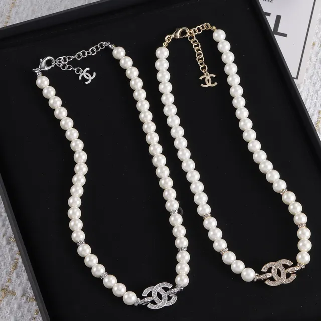 Chanel Classic Pearl Necklace White Silver Strand Crystal-Embellished CC Clasp Necklace 5