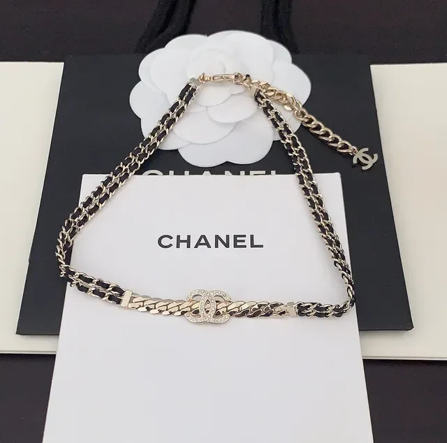 Chanel Gold Black Metal Leather Interwoven Bracelet 3