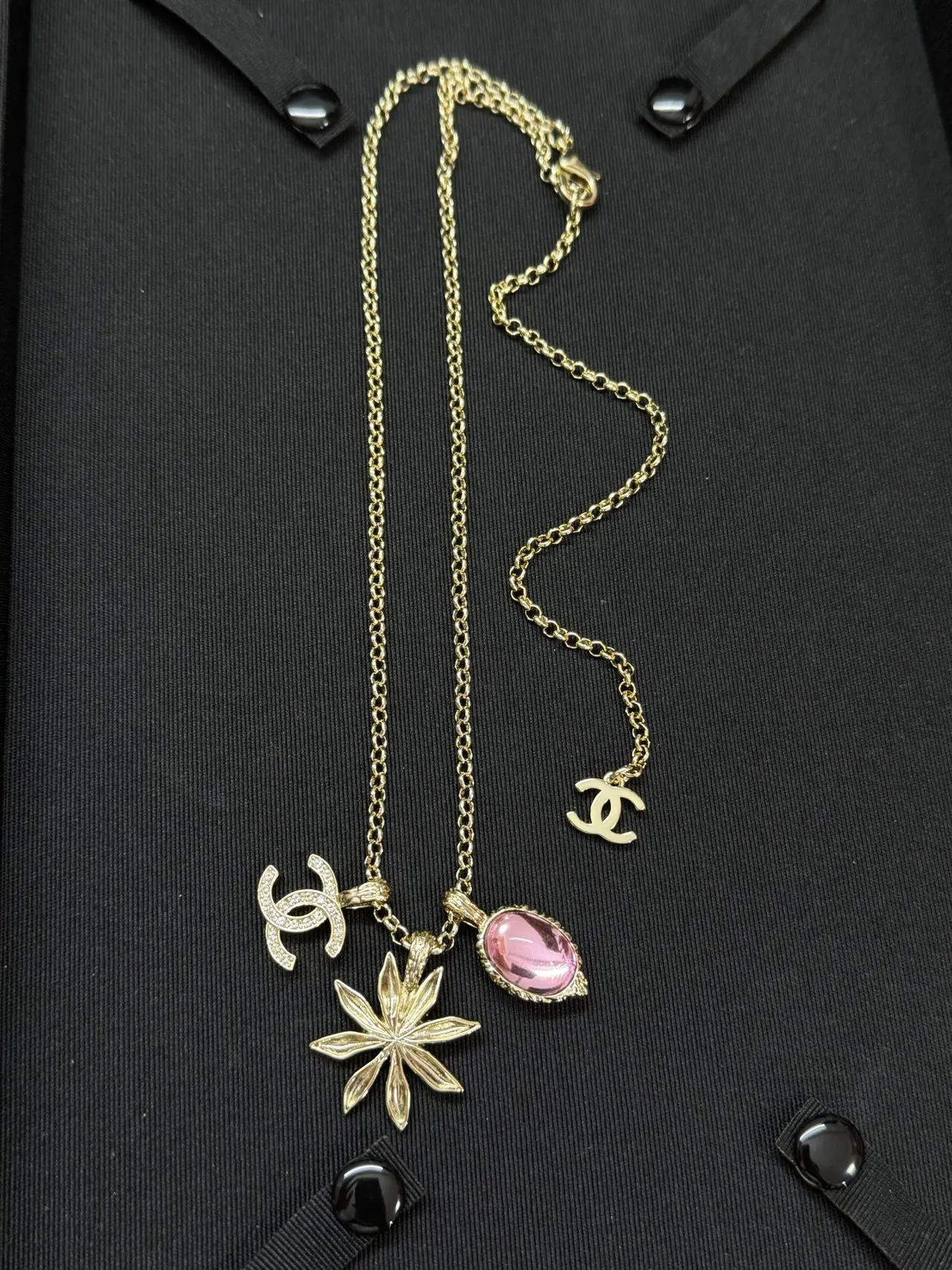 Chanel Gold Pink Chain Multi-Pendant Necklace 2