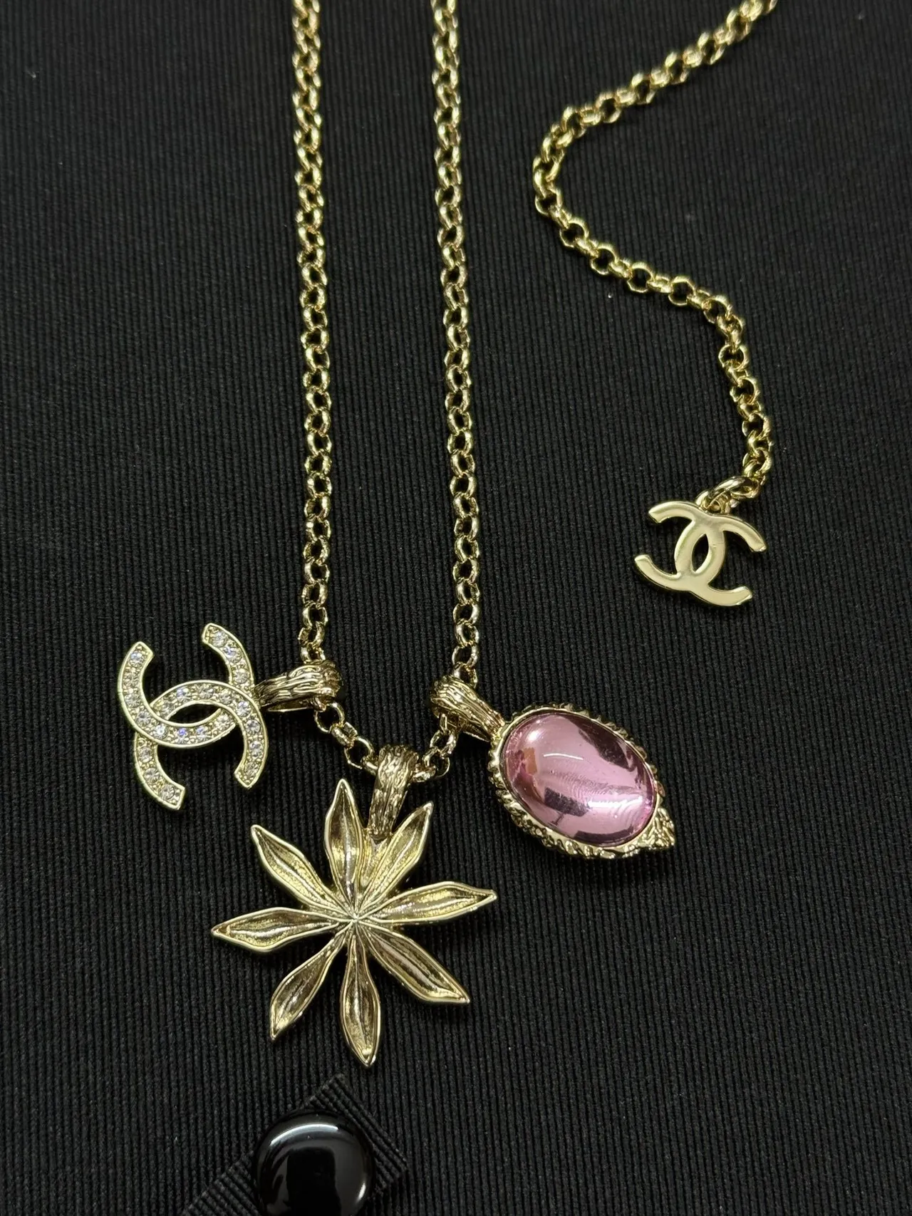 Chanel Gold Pink Chain Multi-Pendant Necklace 3