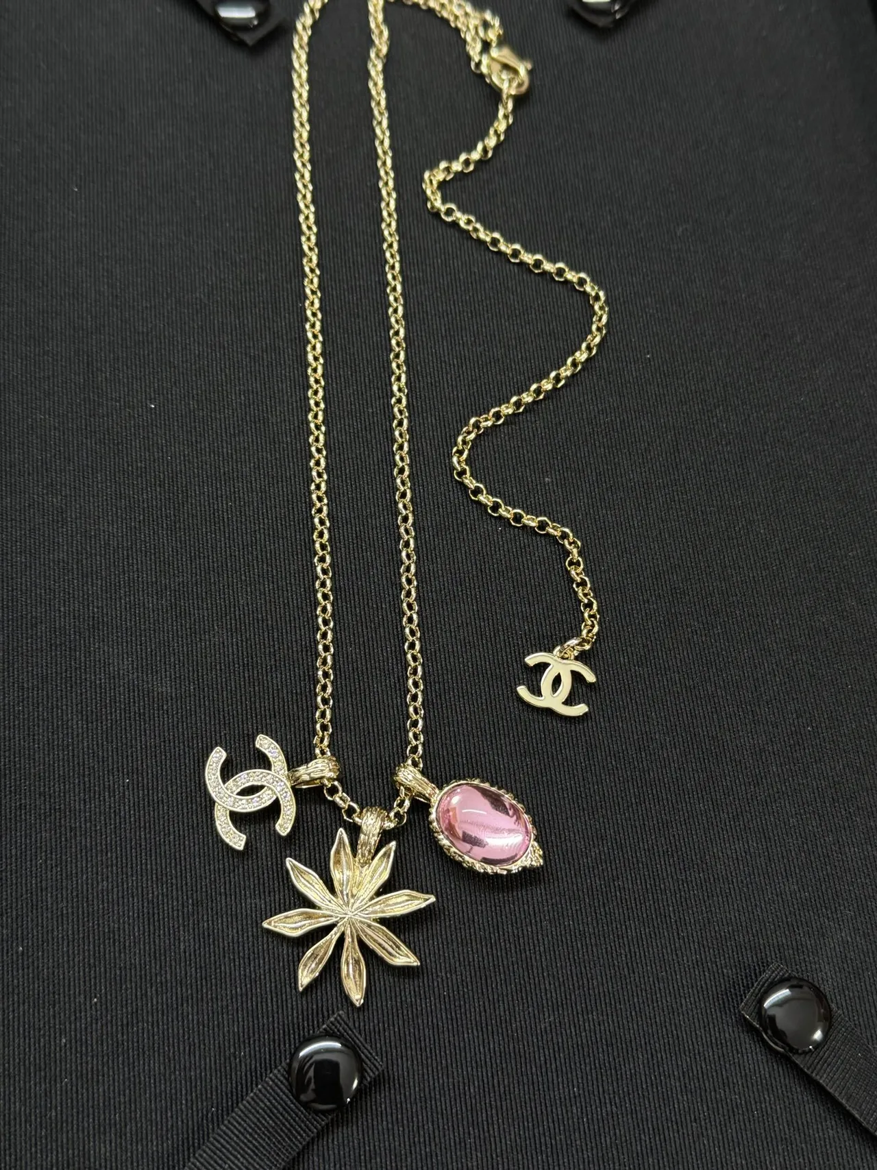 Chanel Gold Pink Chain Multi-Pendant Necklace 4