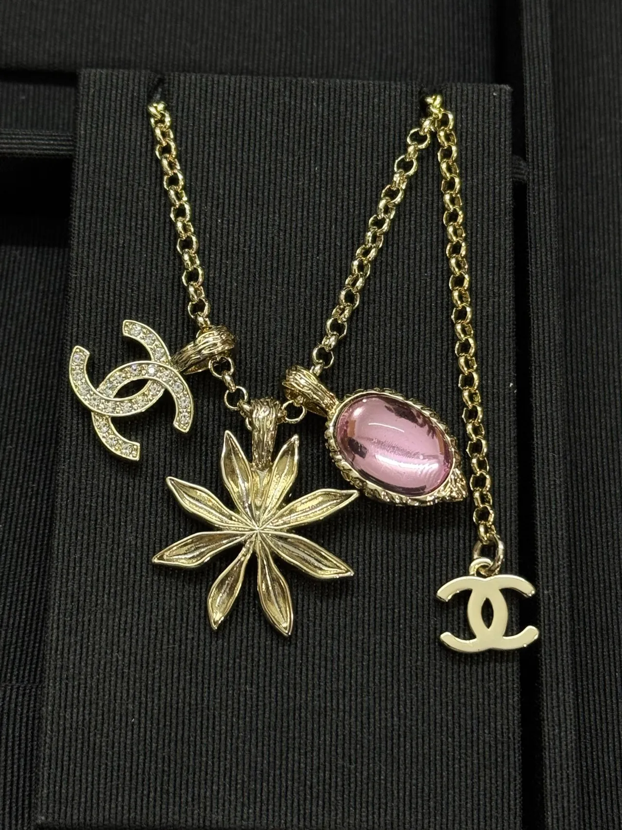 Chanel Gold Pink Chain Multi-Pendant Necklace 5
